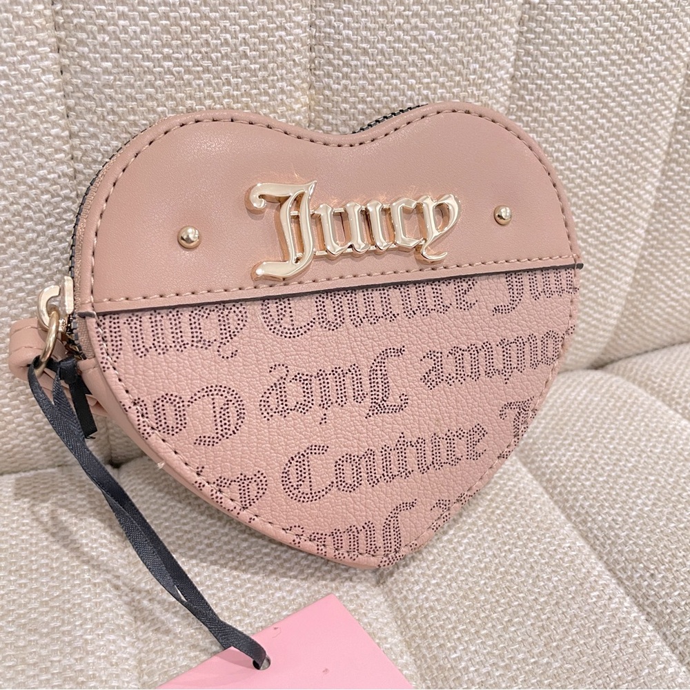 NEW Juicy Couture‎ Pink Heart Wristlet Monogram Logo Pouch Bag